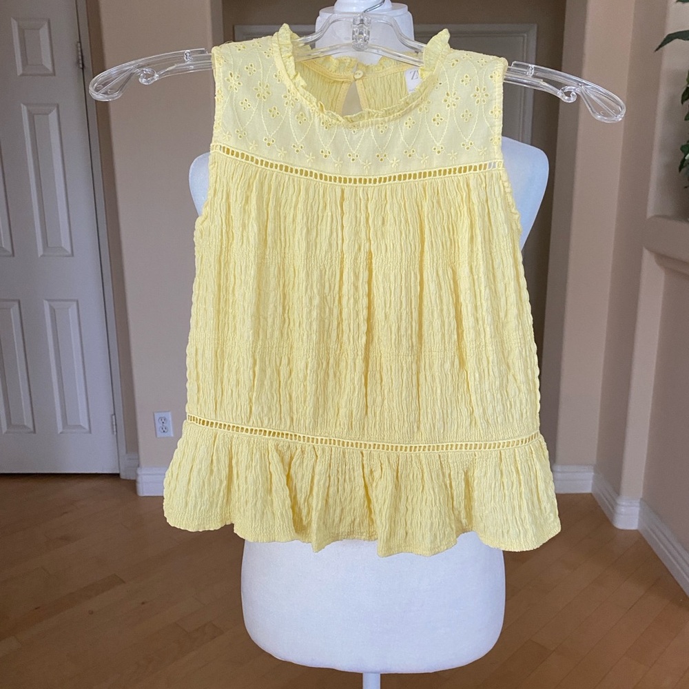 Zara Girls Yellow Sleeveless Pleated Blouse with Mandarin Collar